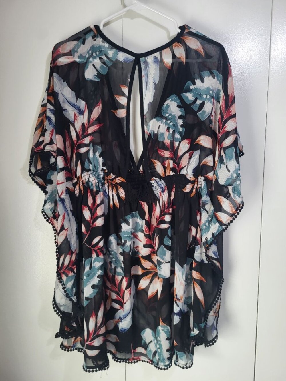 Kona Sol Womens XL Swim Coverup Sheer Floral Beach Travel Resort Tunic - Picture 2 of 7